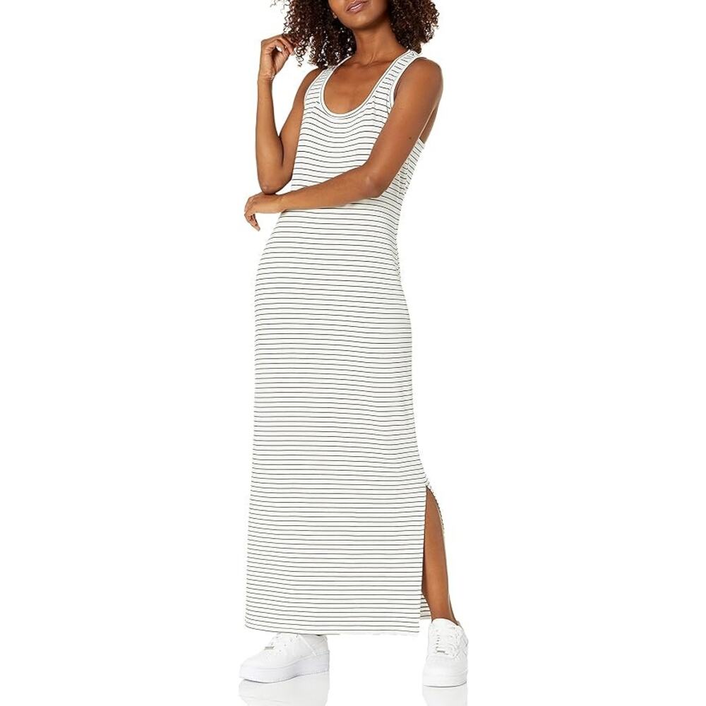 Daily Ritual Black White Stripe Racerback Terry Maxi Dress Size XS Bodycon